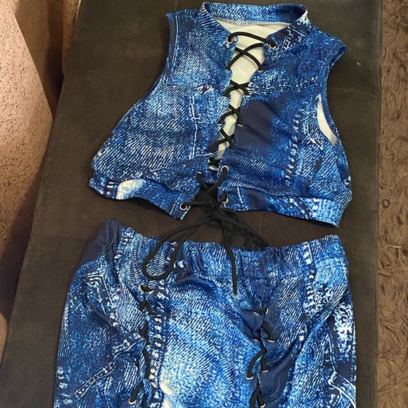 Denim print two piece set - Picture 2 of 4